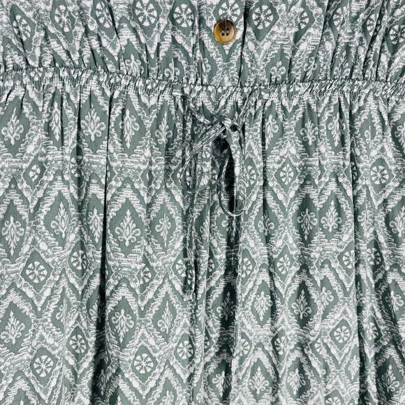 Lucky Brand Women's Midi Dress Large Green Print Button Front Short Sleeve Flowy - Picture 8 of 9